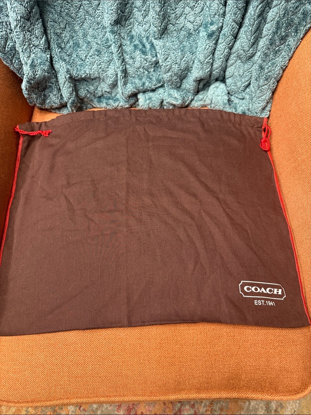 Coach Brown Dust Bag with Red Drawstring Accent 19x15”